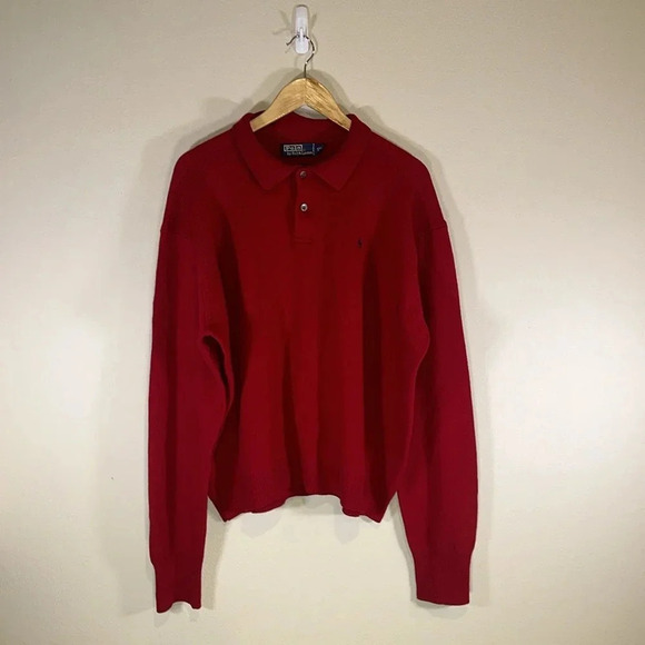 Vintage Polo Ralph Lauren Red Long Sleeve Lambswool Knit Sweater Men Size XXL - Picture 2 of 8